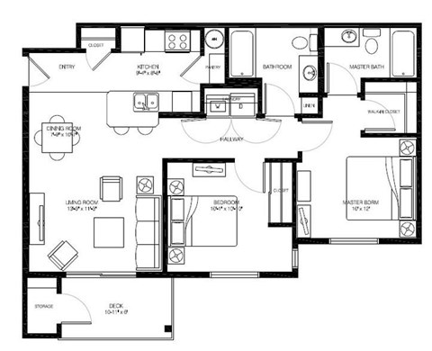 A black and white floor plan of a house with labeled rooms.